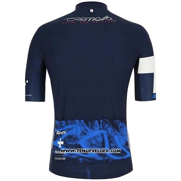 2019 Maillot Ciclismo Tour DE Suisse Fonce Bleu Blanc Manches Courtes et Cuissard
